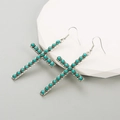 Retro ovale kruis oorbellen met turquoise inlays en zilveren haken voor dames - Kruis Stijl (F1188-B)