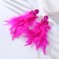 Dettaglio di orecchini di piume rosa con accenti di cristallo scintillanti e frange - Rosso rosa