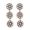 Vintage bohemian three-tier flower drop earrings with bronze finish and white marble stones - White