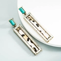 Vintage geometric long earrings with leopard print leather, turquoise, and white beads - White