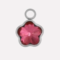 Detailansicht des silbernen Kirschblütenanhängers mit rosa Kristall und Öse - Silber Basis Rosarot (S2014-S-H)