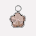 Detail eines Pfirsich-Blütenanhängers mit silbernem Edelstahlrahmen und facettiertem Glas - Silber Basis Rosa (S2014-S-P)