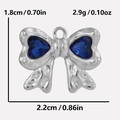 Gepolijste roestvrijstalen strikhanger met blauwe hartstenen, maat 1,8x2,2cm - Zilver-Donkerblauw