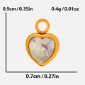 Detailed size specifications for a gold 304 stainless steel heart pendant with glass gems - Gold AB Color (S2018-G-AB)