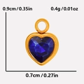 Detail view of heart-shaped blue gem pendant showing 0.9cm height and 0.7cm width dimensions - Gold Dark Blue (S2018-G-D)