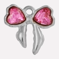 Macro shot of silver bow pendant featuring pink heart-shaped crystals for DIY jewelry - Rose Red Silver Base (S2025-S-H)