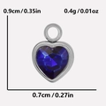 Detailed view of dark blue heart-shaped crystal pendant with silver steel bezel and dimensions - Silver Dark Blue (S2018-S-D)