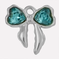Detail showing bow pendant with heart-shaped blue crystals in 304 stainless steel - Sky Blue Silver Base (S2025-S-S)
