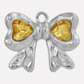 Detail van strik hanger in 304 roestvrij staal met hartvormige gele glaskristallen - Zilver-Geel