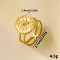 Anello in acciaio inossidabile placcato oro 18k con sole, zircone e fascia regolabile - Base Oro Con Pietra Bianca / Stile Oro (Strass Bianco)