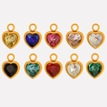 Set of ten colorful heart shaped stainless steel crystal pendants in gold frames - Gold Multi-color Mix (S2018-G-mix)
