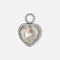 Polished 304 stainless steel heart pendant featuring a large clear faceted crystal stone - Silver White (S2018-S-W)