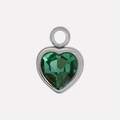 Silver-tone 304 stainless steel heart pendant with faceted emerald green glass stone - Silver Green (S2018-S-G)