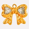 Gouden strik hanger van 304 roestvrij staal met hartvormige kristallen stenen - Goud-Wit