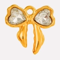 Gold stainless steel bow pendant with heart-shaped glass crystals for DIY jewelry making - White Gold Base (S2025-G-W)