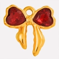 Elegant 304 stainless steel bow pendant with red heart glass stones for DIY jewelry - Red Gold Base (S2025-G-R)