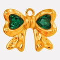 Gouden strikhanger met groene hartkristallen en getextureerd roestvrijstalen oppervlak - Goud-Groen