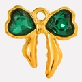 Elegant gold bow pendant with emerald green heart crystals and stainless steel base - Green Gold Base (S2025-G-G)