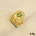 Vintage-Ring aus Edelstahl 304 mit grünem Tropfenstein und gehämmerter Textur - Grüner Wassertropfen Stein Offener Stil (J821-G-G)
