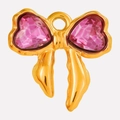 Elegant gold-plated bow pendant with heart-shaped pink crystals for jewelry making - Rose Red Gold Base (S2025-G-H)