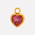 Polished gold heart pendant featuring a faceted magenta glass stone and top loop charm - Gold Rose Red (S2018-G-H)