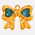 Gouden strikhanger met twee hartvormige blauwe kristallen voor sieraden maken - Goud-Hemelsblauw