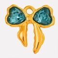 Golden bow pendant with blue heart crystals for DIY necklace or earring charms - Sky Blue Gold Base (S2025-G-S)