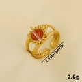 Retro Edelstahl-Sonnenring mit bernsteinfarbenem Stein und geflochtenem offenem Band - Rotbrauner Naturstein (J816-G-R)