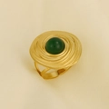 Detailed macro view of vintage 304 stainless steel ring with green stone and spiral texture - Gold Green (J817-G-G)