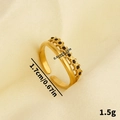 Double-layered 18k gold plated stainless steel open ring with black round stone inlays - Black Zirconia Style(J865-G-B)