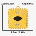 Detail view of a vintage gold evil eye pendant with size measurements and weight info - Gold-Black Center-White Rhinestone