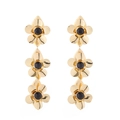 Detailansicht der goldenen Blumenohrringe mit schwarzen Kristallen im Vintage-Stil - Schwarz