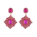 Elegante goldene Ohrringe mit magentafarbenen Kristallen in geometrischem Design - Fuchsia