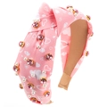 Cerchietto rosa con stampa a cuore perle e strass e design con nodo alla moda - Rosa