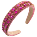Close-up of pink baroque headband featuring hand-set crystals and gold metal bases - Rose Red