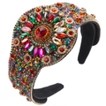 Detail of Baroque headband featuring colorful marquise-cut gems and handmade beadwork - Colorful
