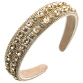 Close-up of luxury wide headband with silver rhinestones and clear oval crystals - White
