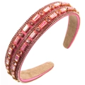Luxury Baroque headband with pink rhinestones and silk velvet padding on a white base - Rose Red