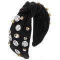 Verknotetes schwarzes Volleyball-Stirnband mit Strasssteinen für hohes Haarstyling - Schwarz