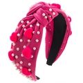 Dettaglio cerchietto rosa con nodi, cuori di velluto e perle finte per capelli - Rosa Rossa