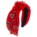 Detalle de diadema barroca roja con corazones de cristal y diseño de nudo - Diadema Anudada Corazón de Gema Rojo Brillante (FG191-B-hong)