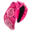 Cerchietto annodato rosa con perle cucite a mano e pietre preziose fucsia lucide - Rosa Vetro (Rosa Brillante)