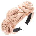 Detalle de rosas en relieve sobre una diadema acolchada de tela con brillo satinado - Blanco Roto
