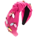 Primer plano detallado de diadema de nudo rosa con lentejuelas y cuentas de colores - Rosa Roja