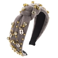 Elegant grey fabric headband with sparkling rhinestones and black guitar charms - Gray