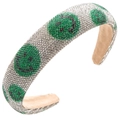 Dettaglio fascia imbottita con motivo a faccina sorridente verde e decorazioni in cristallo - Verde