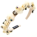 Handgefertigter cremefarbener Blumen-Haarreif mit Strasssteinen und Perlen für Damen - Beige