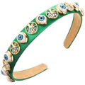 Cerchietto in raso verde con perline Malocchio e ciondoli Albero della Vita per acconciature - Verde