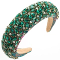 Diadema de esponja de lujo con cristales verde esmeralda y adornos vintage de strass - Verde