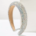 Detailed macro view of wide padded headband with shimmering AB rhinestones and velvet lining - AB Color
